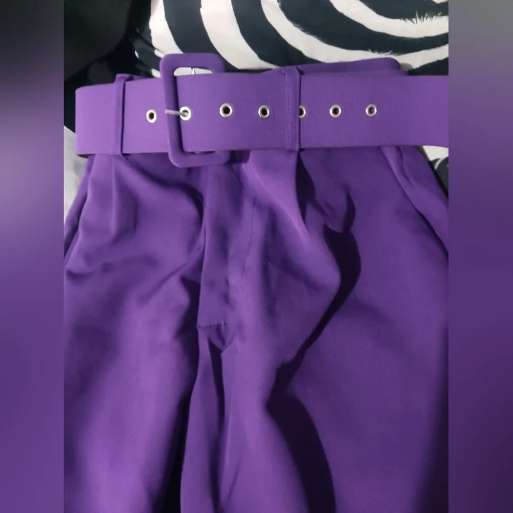 SHEIN Women Purple Belted Trouser Pant